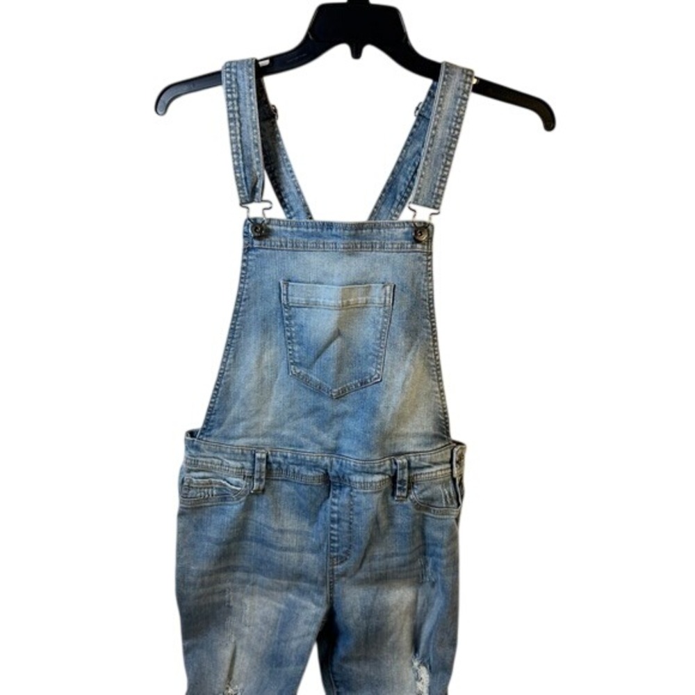 True Craft Denim Overalls XL Blue Distressed Ripped Frayed Hem Women